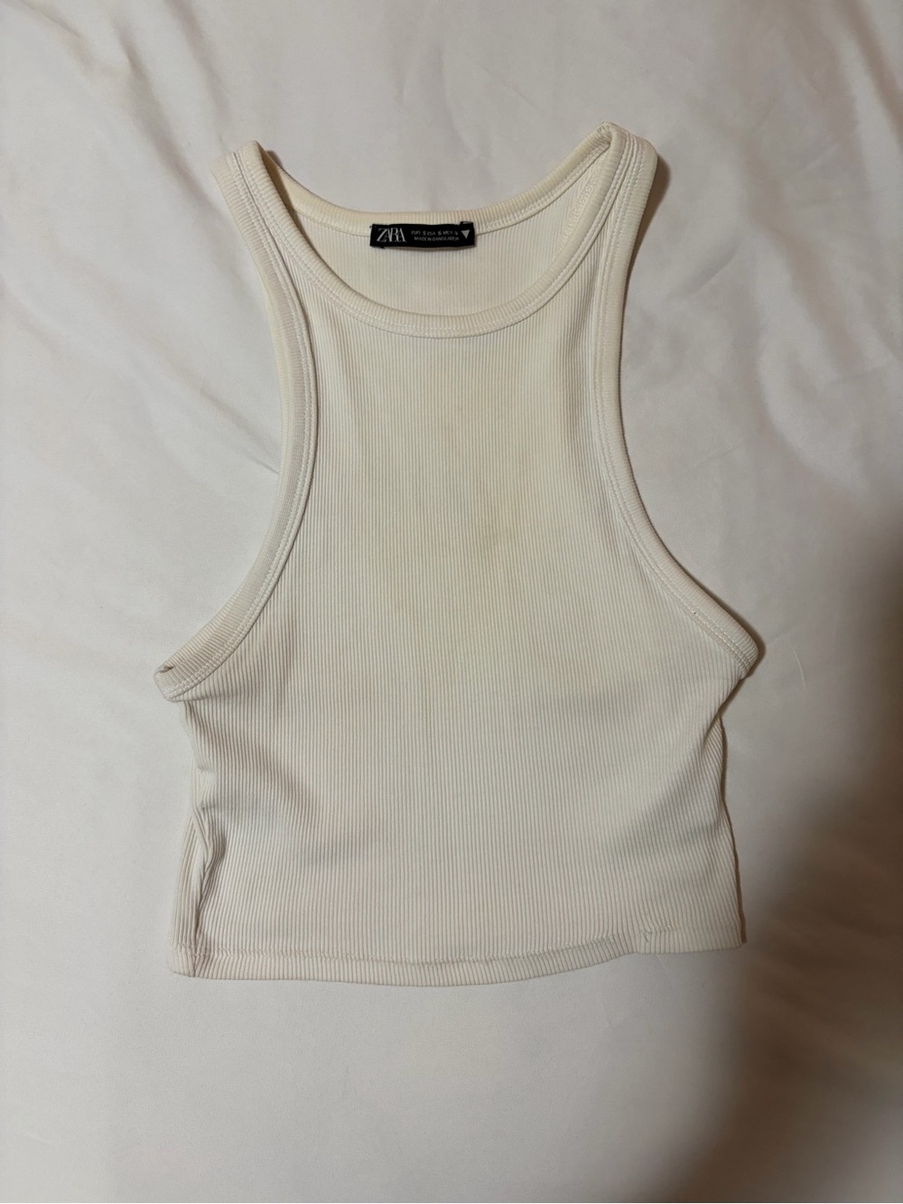 Zara Off-White Ribbed Racerback Crop Tank